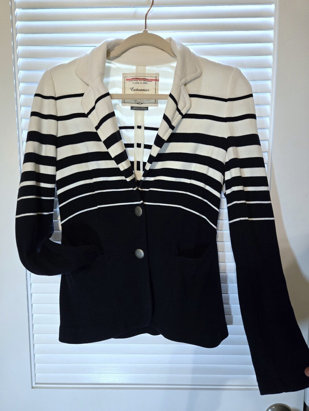 Anthropologie Cartonnier Nautical Navy Blue Soft White Blazer Jacket
